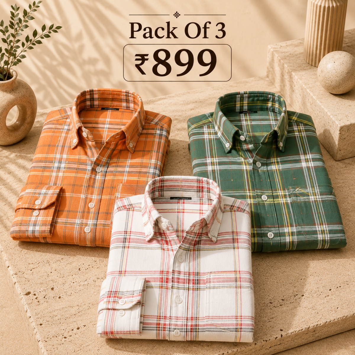 3 Men’s Classic Checked Shirts | C7